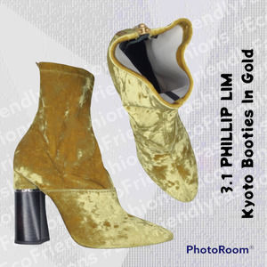 3.1 Phillip Lim Kyoto Booties Womens Gold Velvet EU 37.5. Lux1**